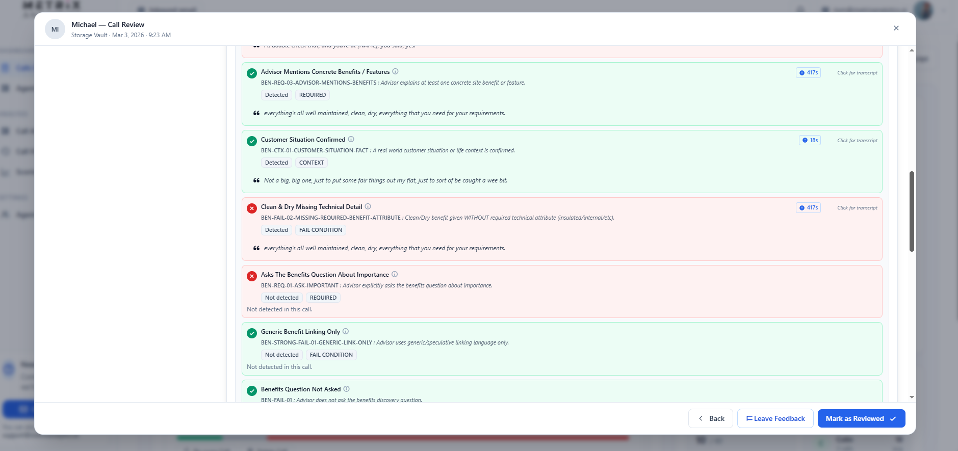 Metrix Call Detections